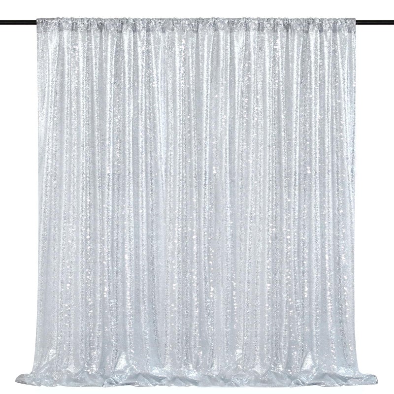 QueenDream 8ft x 8ft Silver Sequin Backdrop Curtain Glitter Photo Booth Backdrop for Wedding Birthday Baby Shower Event Decorations - Image 1